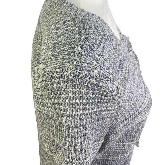 ANN TAYLOR Loft Fringe Sweater Cardigan Jacket Blue Gray Marled Womens Medium - Picture 11 of 12